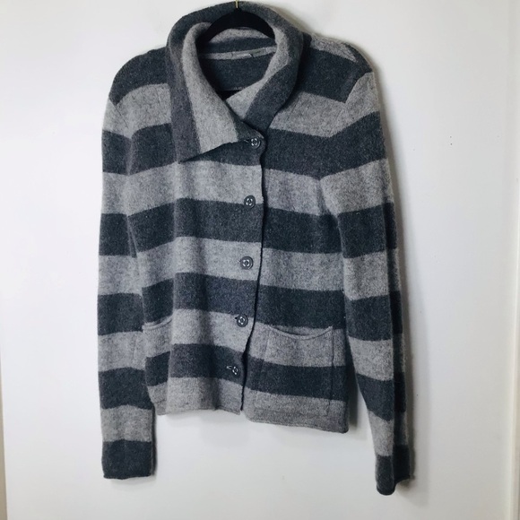 Horny Toad sweater women medium grey stripe button pockets soft wool angora - Picture 9 of 9